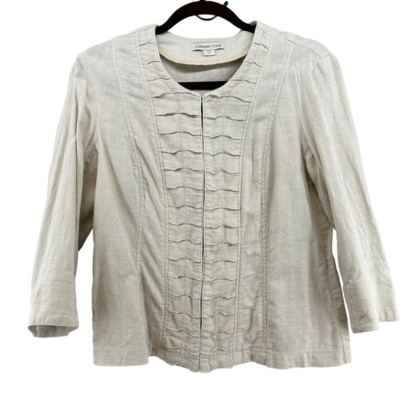 Coldwater Creek Linen Blend Jacket Hook Eye Closure Neutral Tunic Size 4-6 - Picture 1 of 10